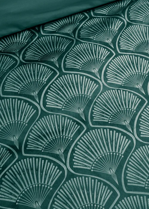 Catherine Lansfield Art Deco Pearl Duvet Cover Set Teal Green - Double Image 4