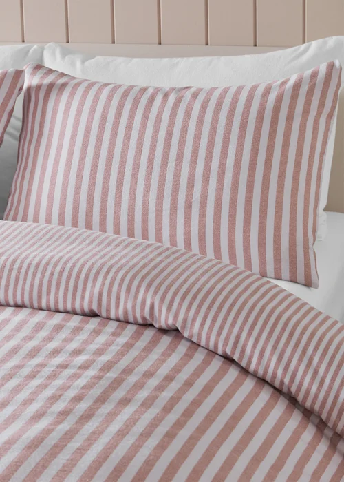 Catherine Lansfield Brushed Stripe Cotton Reversible Duvet Cover Set Blush Pink - Single Image 3