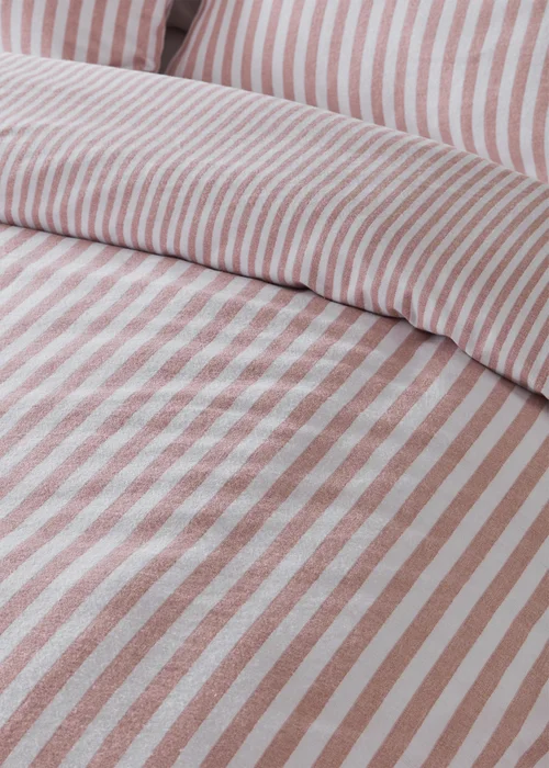 Catherine Lansfield Brushed Stripe Cotton Reversible Duvet Cover Set Blush Pink - Single Image 4