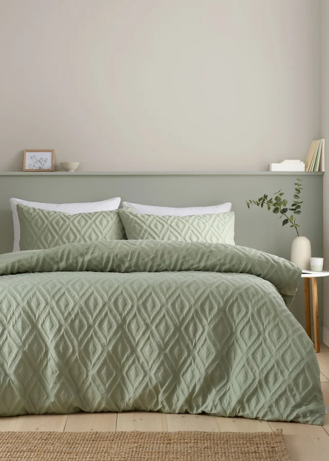 Catherine Lansfield Jacob Geo Soft Touch Double Duvet Cover Set Sage Green