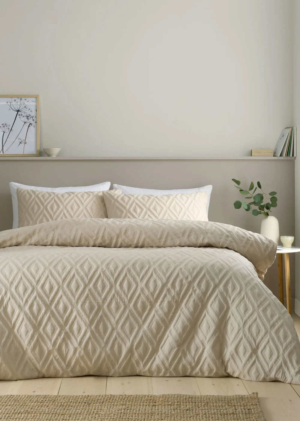 Catherine Lansfield Jacob Geo Soft Touch Double Duvet Cover Set Natural - Single Image 1
