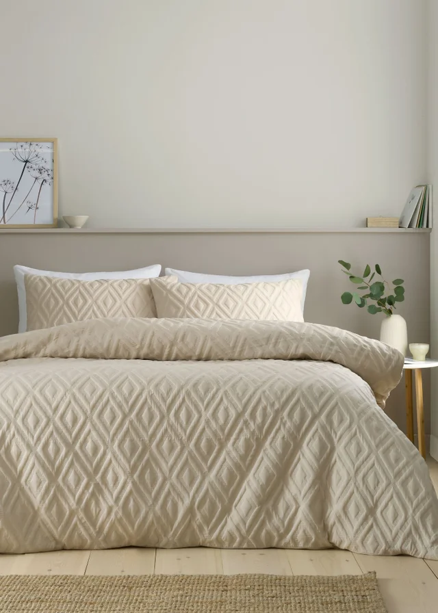 Catherine Lansfield Jacob Geo Soft Touch Double Duvet Cover Set Natural