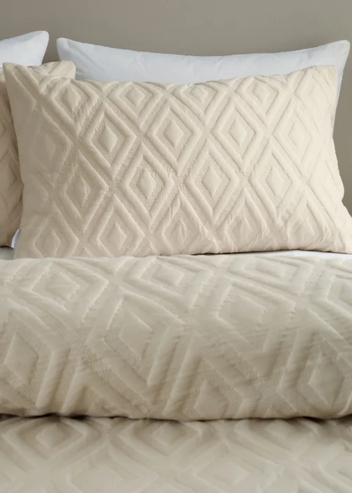 Catherine Lansfield Jacob Geo Soft Touch Double Duvet Cover Set Natural - Single Image 2
