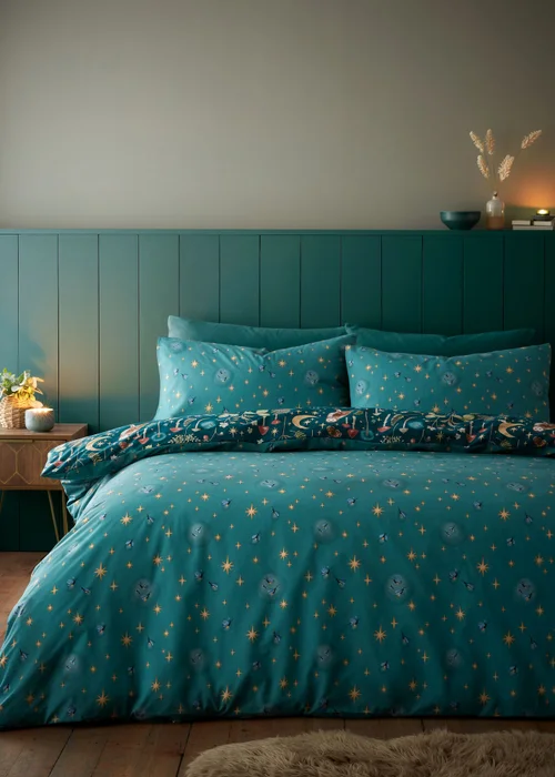 Catherine Lansfield Enchanted Twilight Animals Reversible Duvet Cover Set Forest Green - Single Image 2