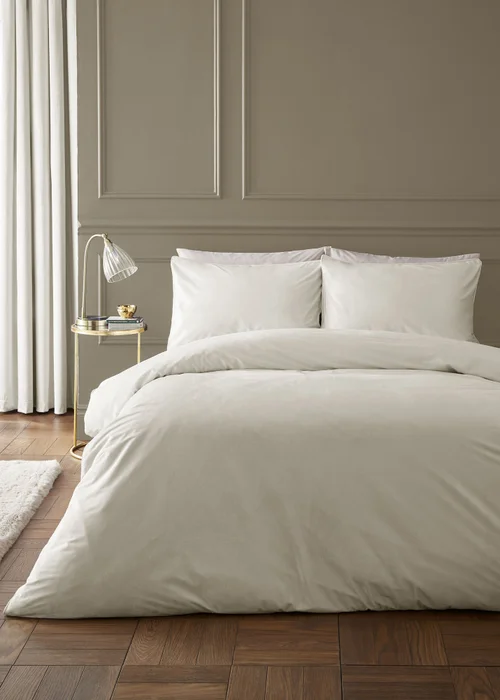 Catherine Lansfield Kingsley Soft Matt Velvet Double Duvet Cover Set Cream - Single Image 2