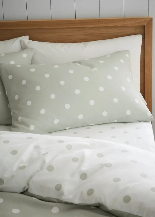 Catherine Lansfield Brushed Polka Dot Cotton Reversible Single Duvet Cover Set Green - Single Image 3