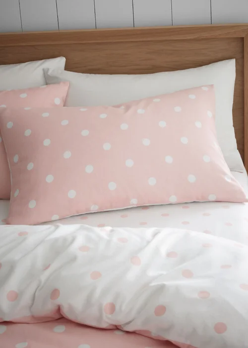 Catherine Lansfield Brushed Polka Dot Cotton Reversible Single Duvet Cover Set Pink - King Image 3