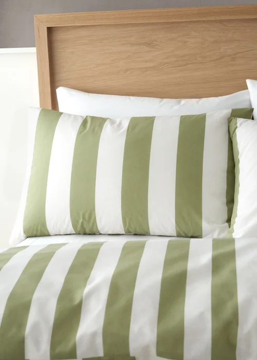 Catherine Lansfield Cove Stripe Reversible Duvet Cover Set Green - Single Image 3