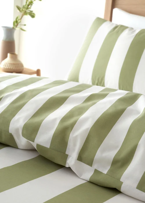 Catherine Lansfield Cove Stripe Reversible Duvet Cover Set Green - Single Image 4