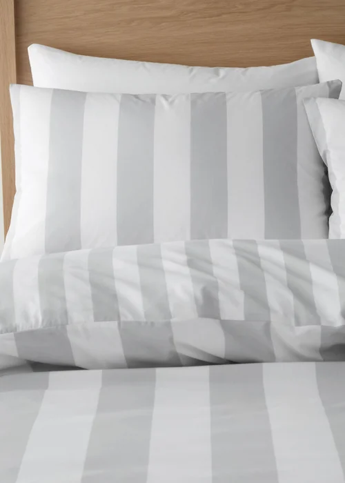 Catherine Lansfield Cove Stripe Reversible Duvet Cover Set Silver Grey - Single Image 3