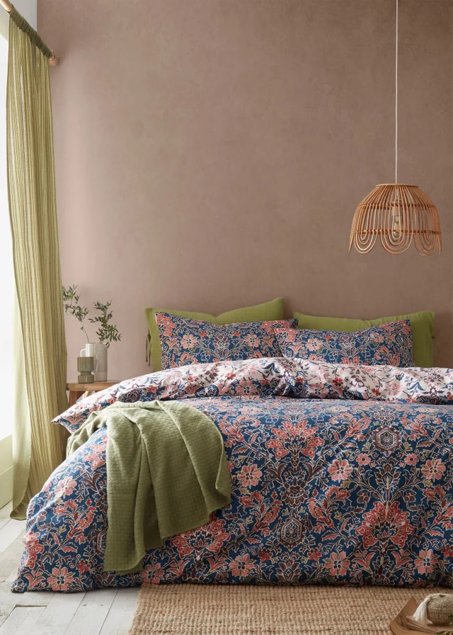 Pineapple Elephant Keera Floral Reversible Duvet Cover Set Navy Blue