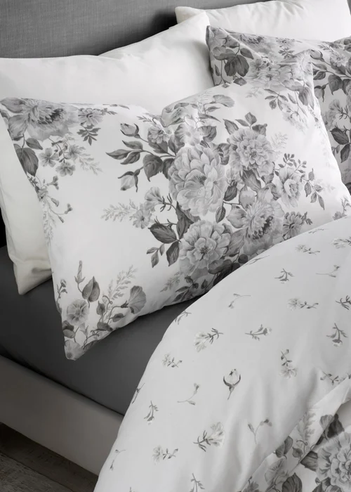 Catherine Lansfield Elinda Floral Reversible Double Duvet Cover Set Grey - Single Image 3