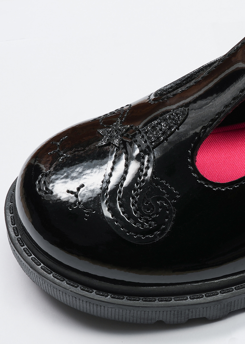 ToeZone Black Ellie Patent Coated Leather Rip Tape Unicorn School Shoe (Younger 8- Older 3) - Size 13 Infants Image 4