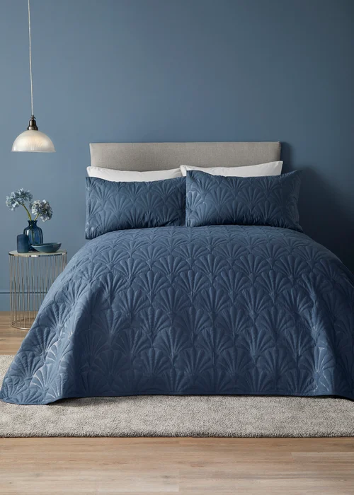 Serene Cavali Dark Blue Pinsonic Bedspread - 200 x 230cm Image 1