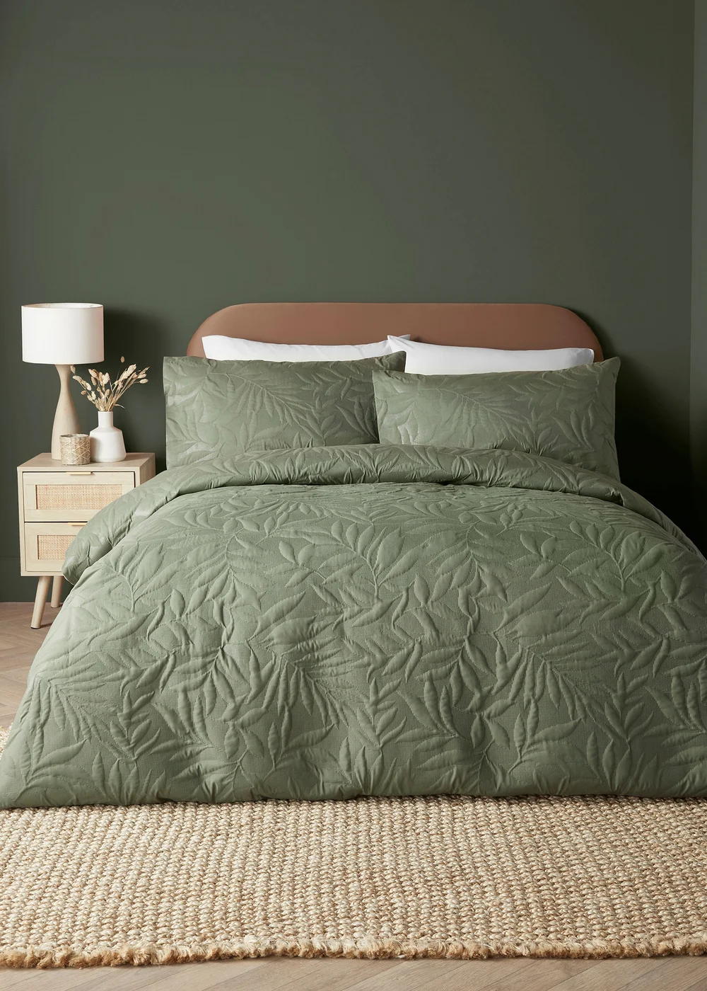 Serene Luana Dark Green Peach Finish Duvet Cover Set - Double Image 1