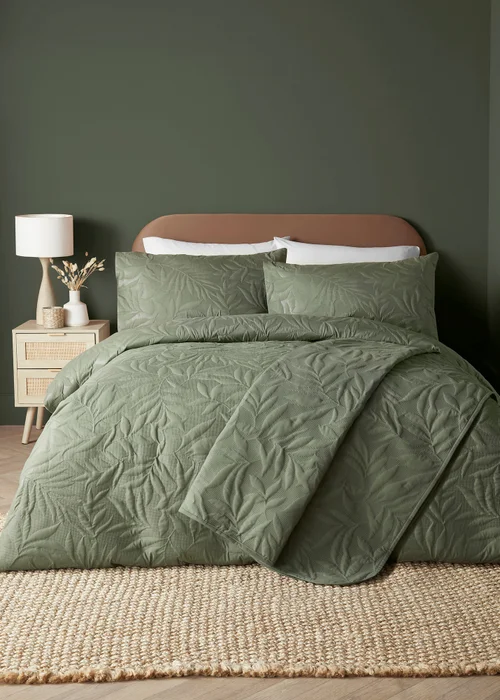 Serene Luana Dark Green Peach Finish Duvet Cover Set - Double Image 4