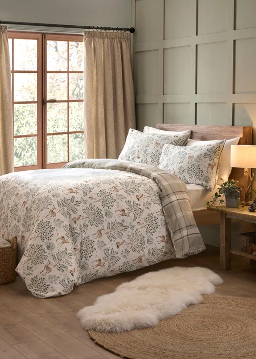 Dreams & Drapes Lodge Forest Animals Christmas Natural Duvet Cover Set - King Image 1