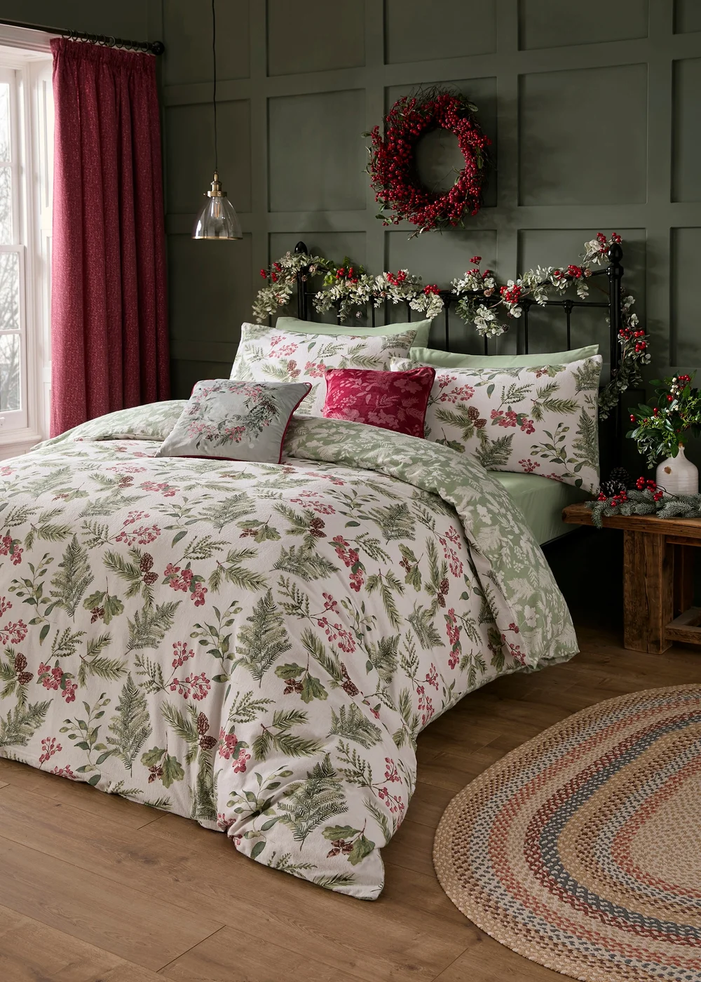 Dreams & Drapes Lodge Winter Sprigs Christmas Green Duvet Cover Set - Single Image 5