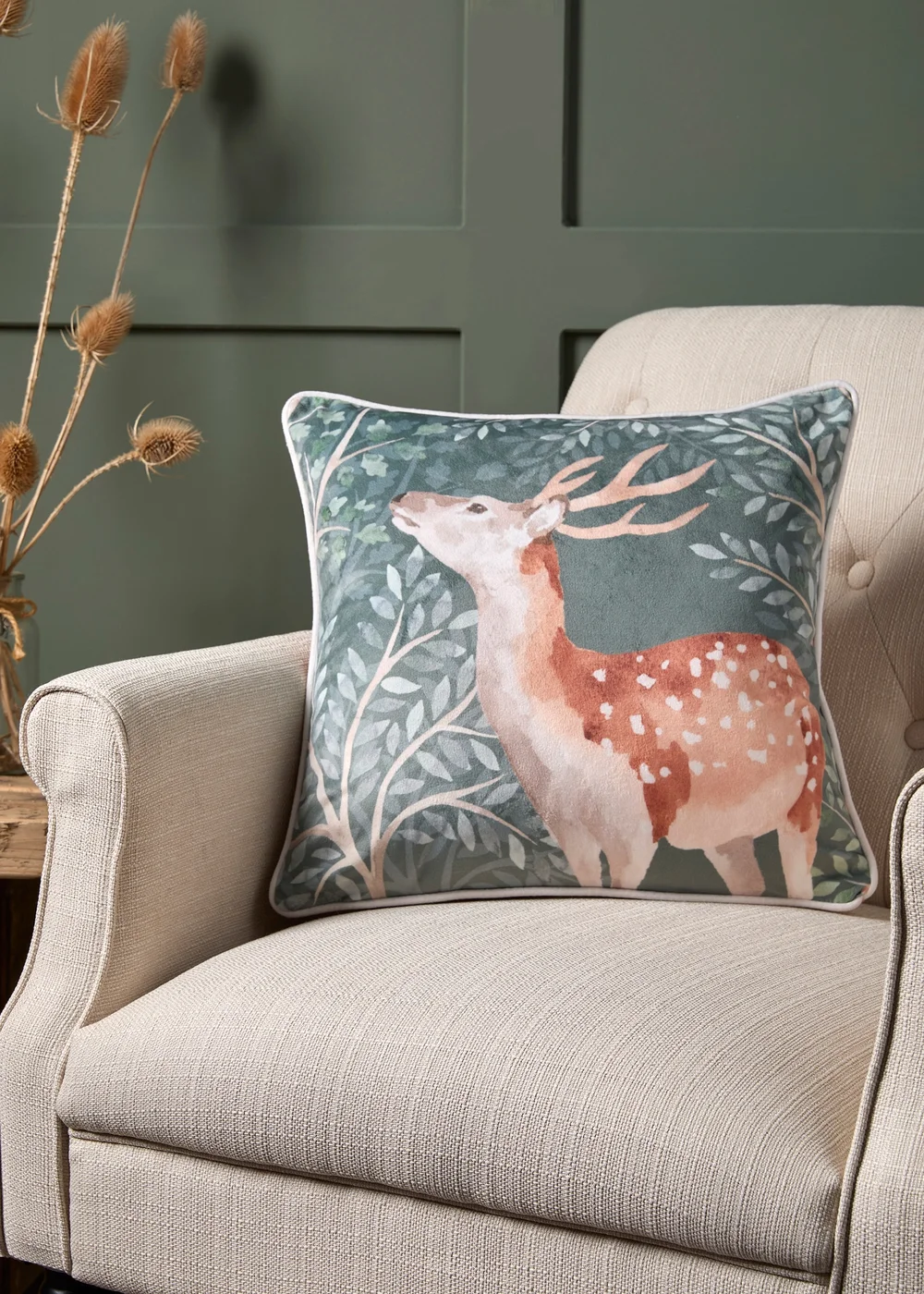 Dreams & Drapes Lodge Forest Animals Christmas Green Filled Cushion (43cm x 43cm) - 43W X 43D Image 1