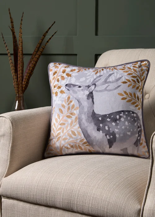 Dreams & Drapes Lodge Forest Animals Christmas Grey Filled Cushion (43cm x 43cm) - 43W X 43D Image 1