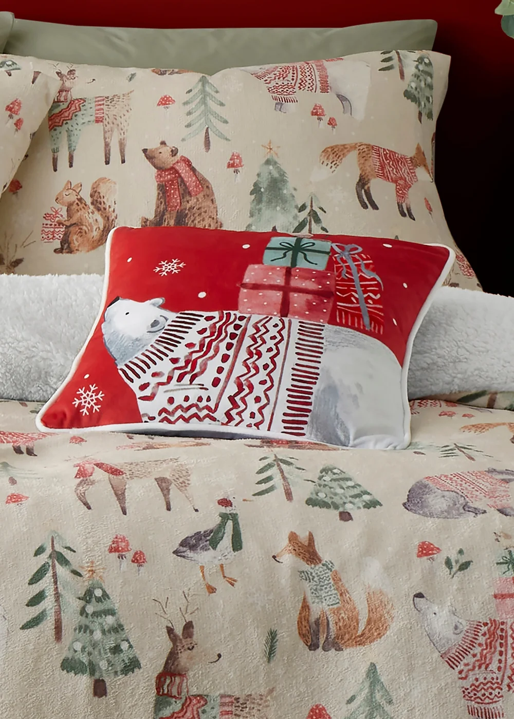 Fusion Christmas Woodland Animals Red Velvet Filled Cushion (43cm x 43cm) - 43W X 43D Image 1