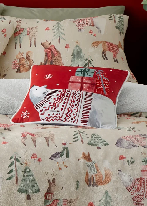 Fusion Christmas Woodland Animals Red Velvet Filled Cushion (43cm x 43cm) - 43W X 43D Image 1