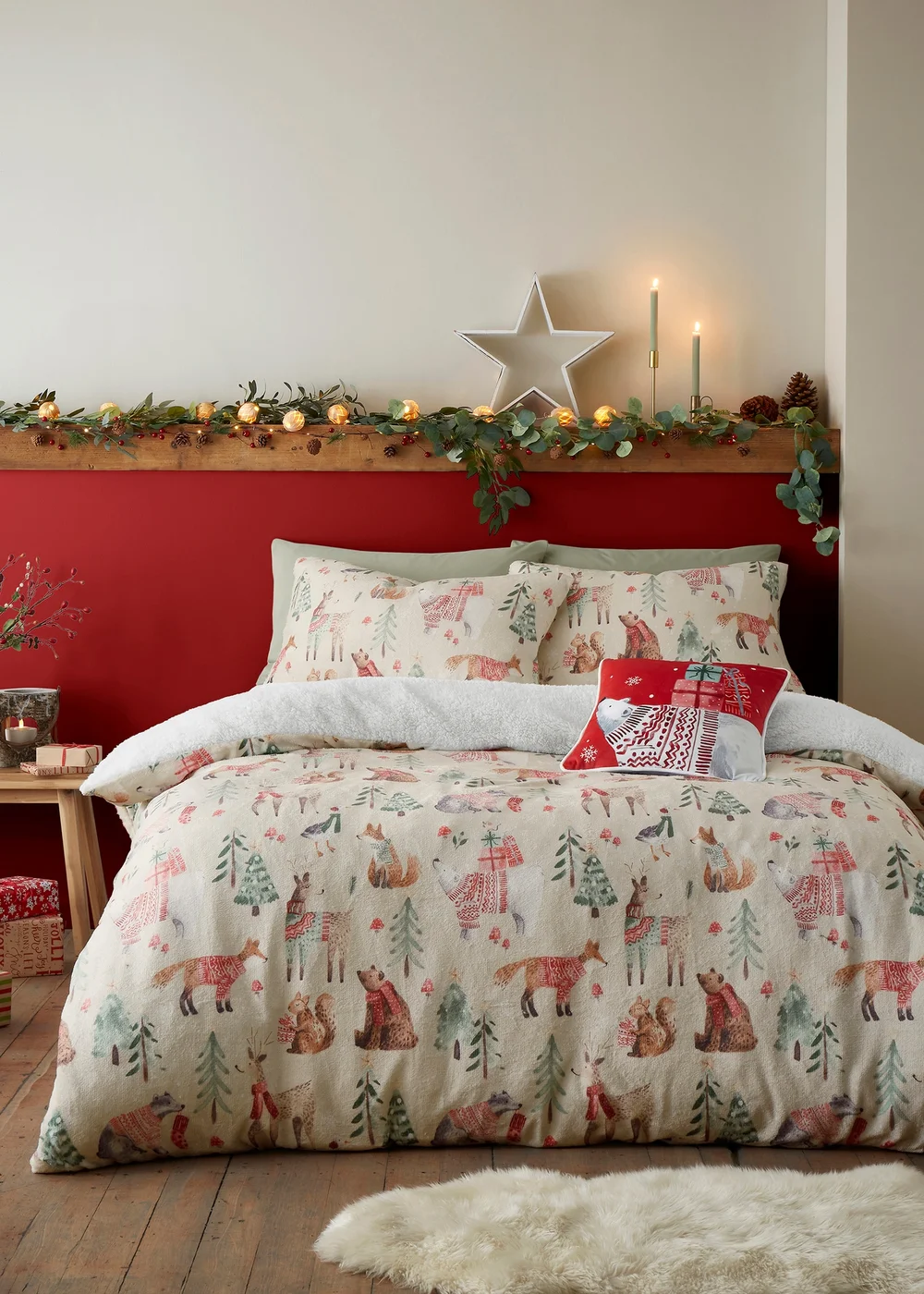 Fusion Christmas Woodland Animals Red Velvet Filled Cushion (43cm x 43cm) - 43W X 43D Image 4