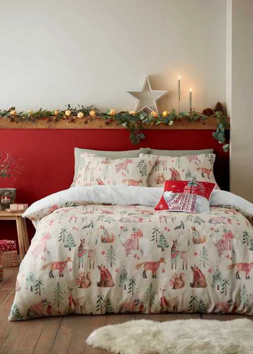 Fusion Christmas Woodland Animals Red Velvet Filled Cushion (43cm x 43cm) - 43W X 43D Image 4