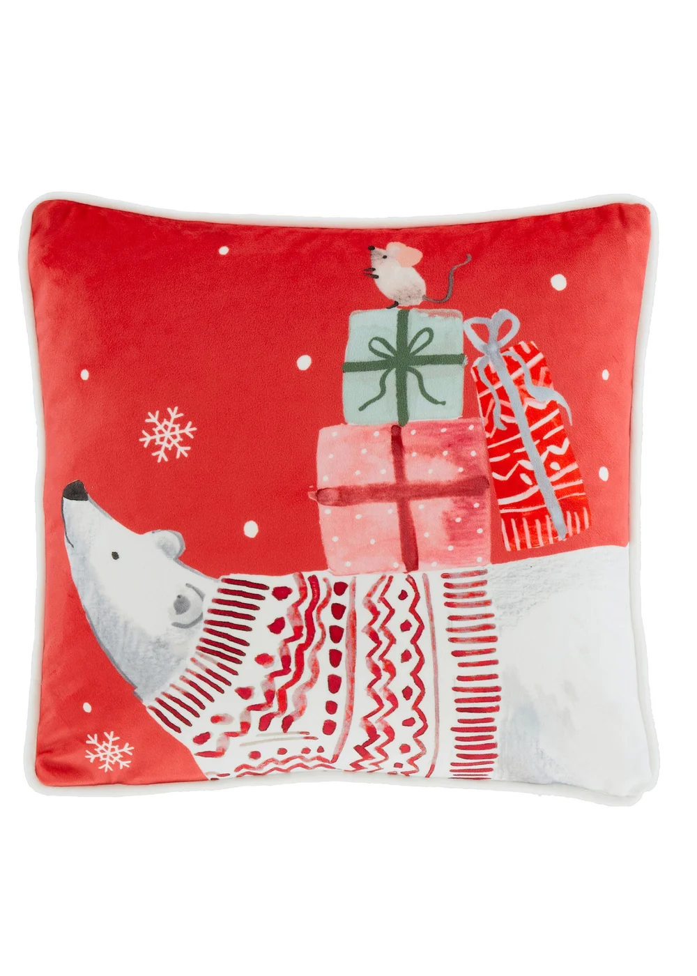 Fusion Christmas Woodland Animals Red Velvet Filled Cushion (43cm x 43cm) - 43W X 43D Image 2