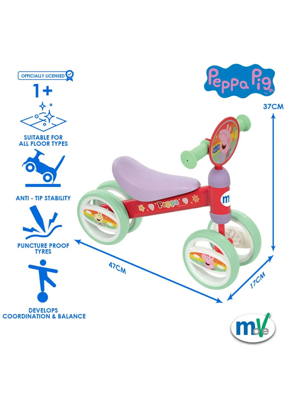 Peppa Pig Deluxe Bobble Ride-On - One Size Image 5