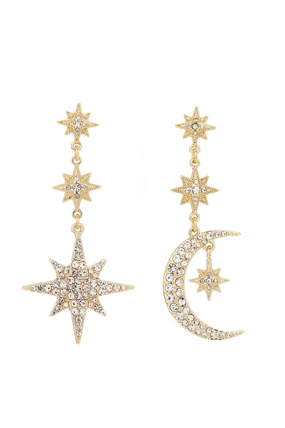 Mood Gold Plated Mix And Match Stars And Moon Drop Earrings - One Size Image 1