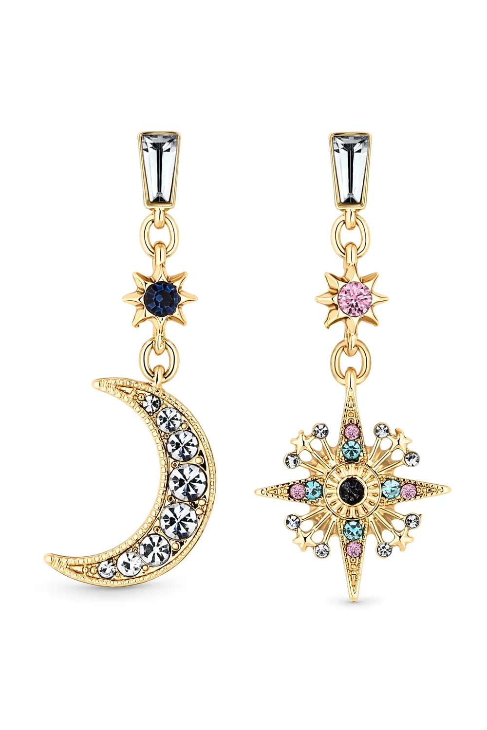Mood Gold Plated Multi Coloured Celestial Drop Earrings - One Size Image 1