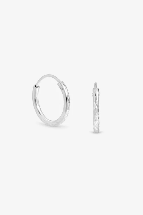Simply Silver Sterling Silver 925 Mini Diamond Cut Hoop Earrings - One Size Image 1