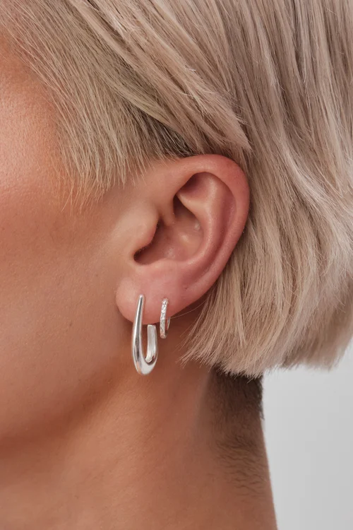 Simply Silver Sterling Silver 925 Mini Diamond Cut Hoop Earrings - One Size Image 2