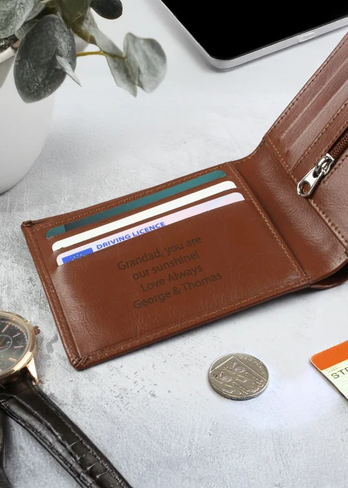 Personalised Memento Company Tan Leather Wallet - One Size Image 3