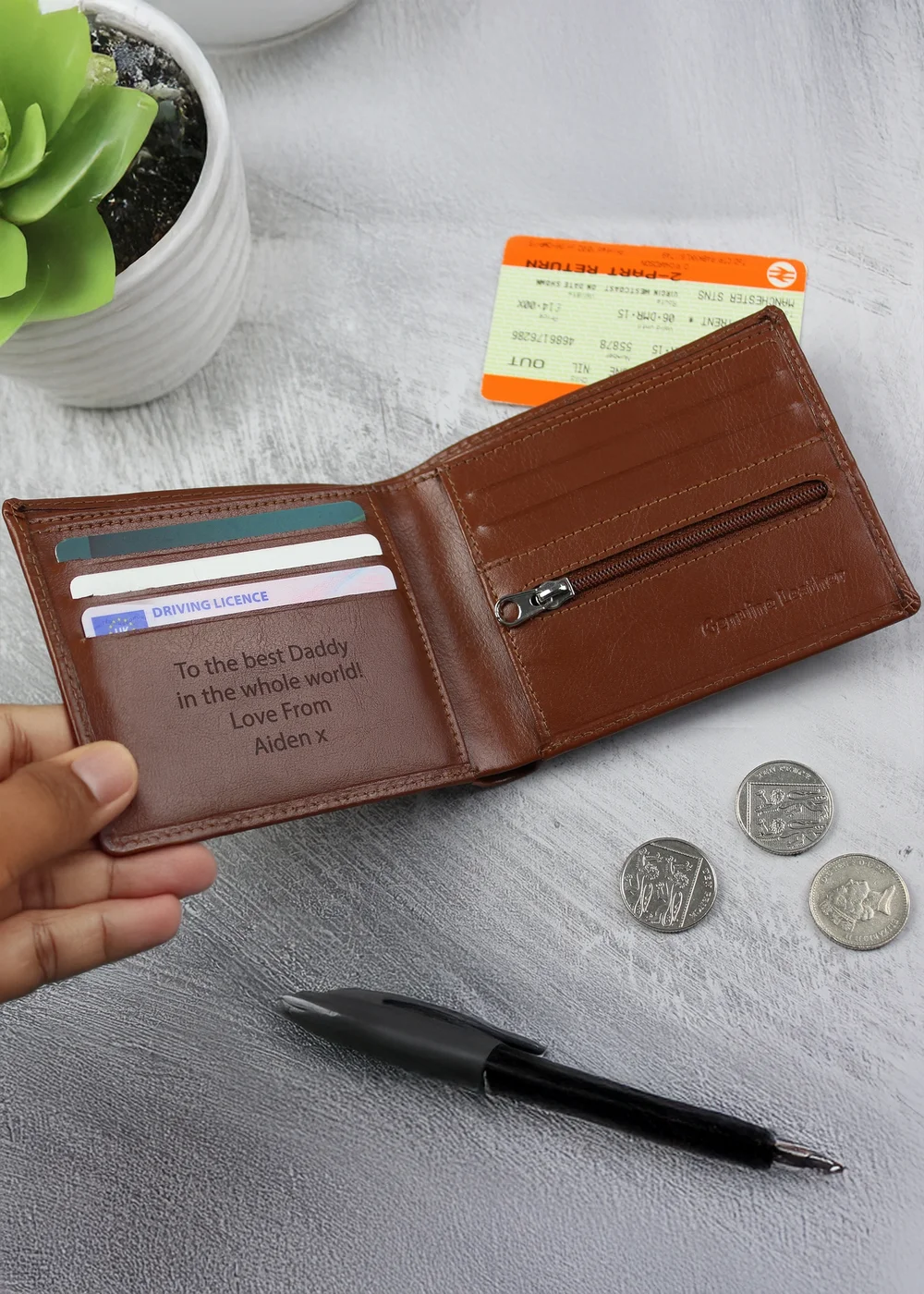 Personalised Memento Company Tan Leather Wallet - One Size Image 1