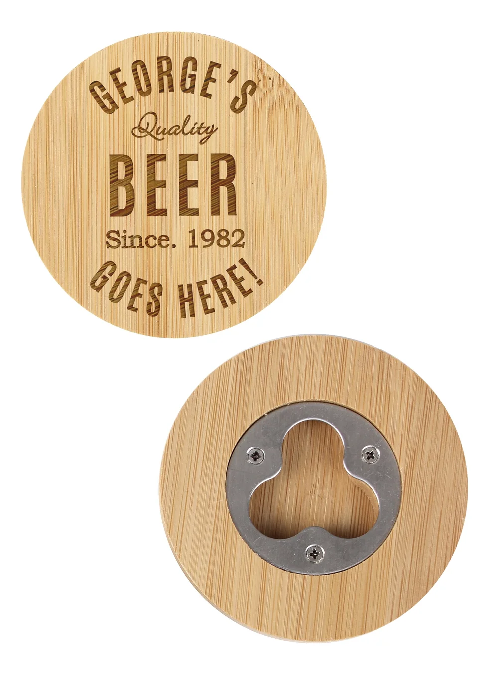 Personalised Memento Company Wood Bamboo Bottle Opener Coaster - One Size Image 3