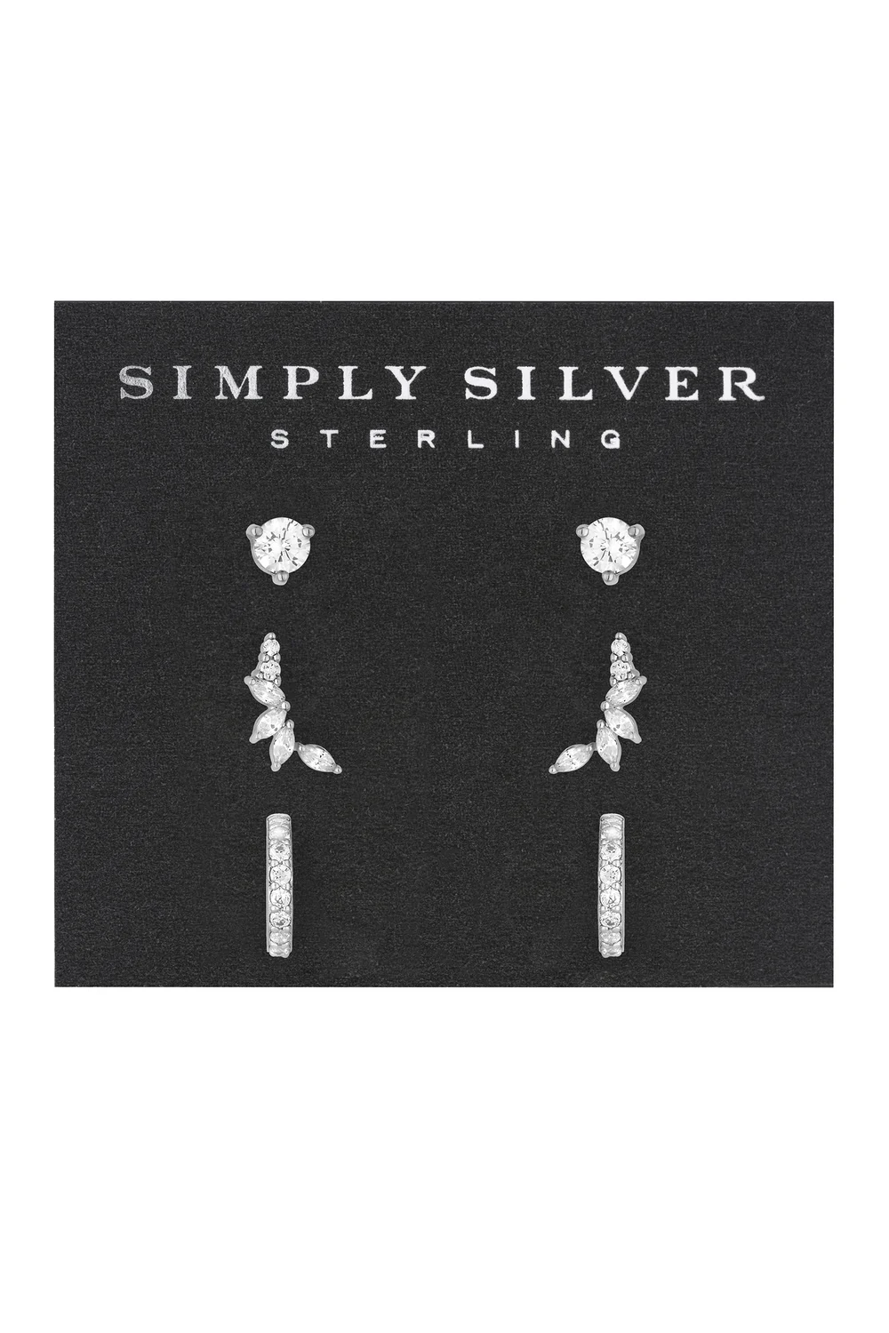 Simply Silver Sterling Silver 925 Cubic Zirconia Climber Earrings (Pack of 3) - One Size Image 2
