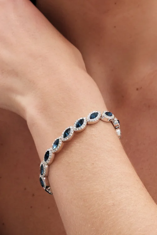 Jon Richard Silver Plated Blue Crystal Navette Stretch Bracelet - One Size Image 2