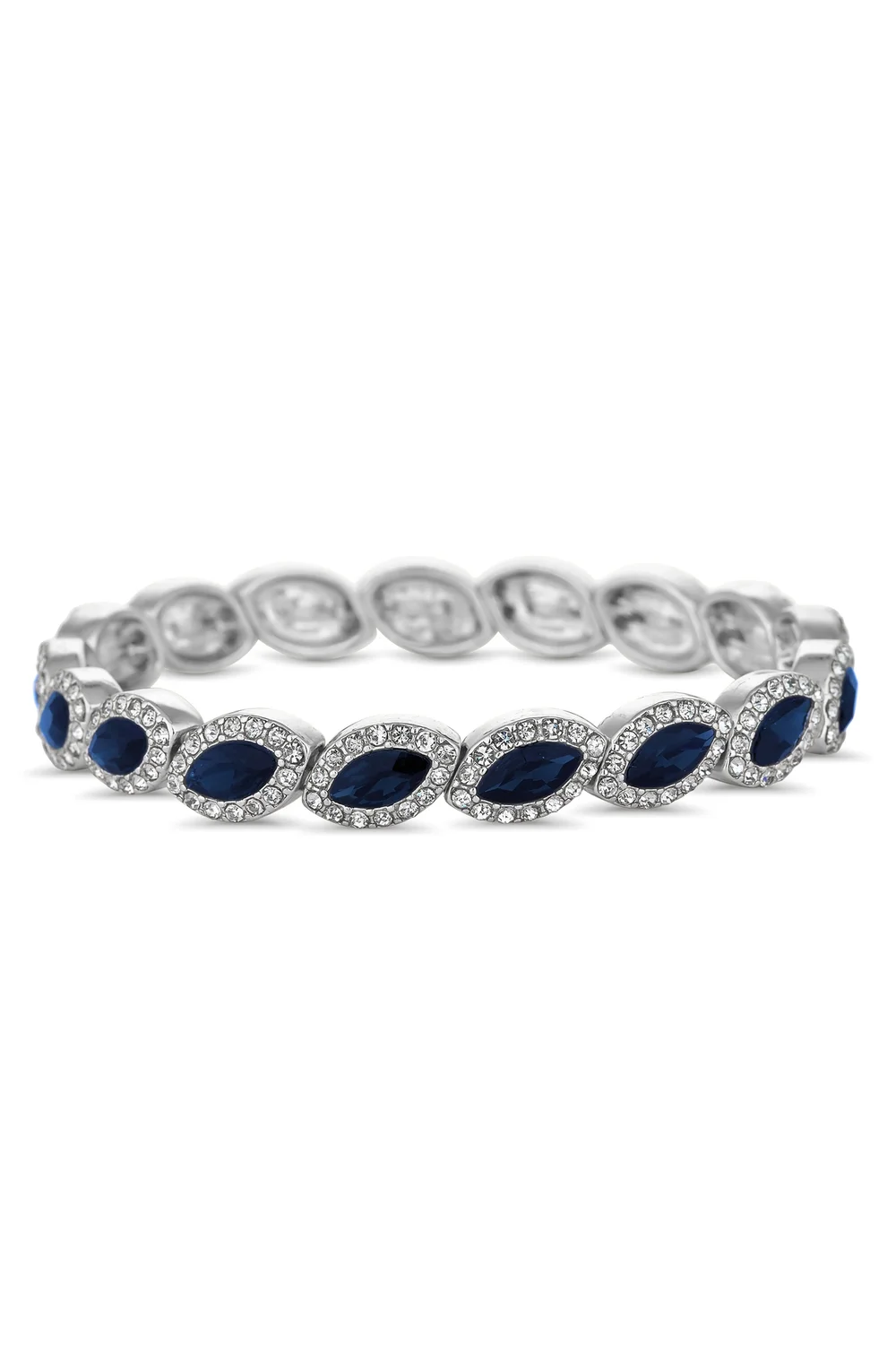 Jon Richard Silver Plated Blue Crystal Navette Stretch Bracelet - One Size Image 1