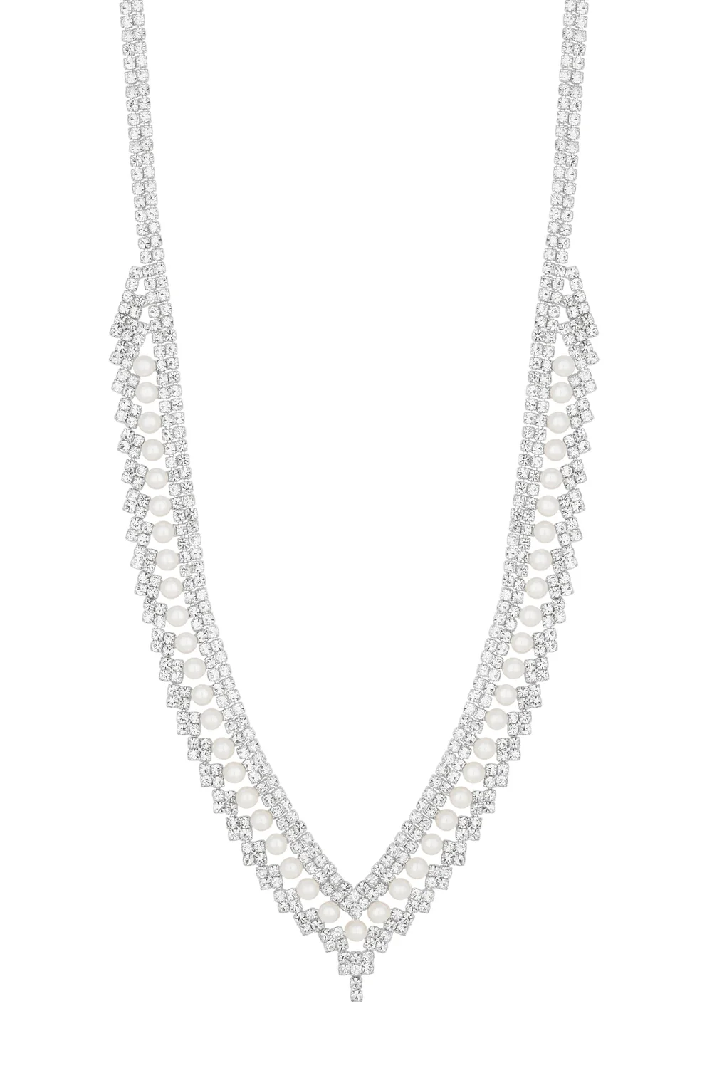 Jon Richard Silver Plated Pearl And Crystal V Necklace - One Size Image 1