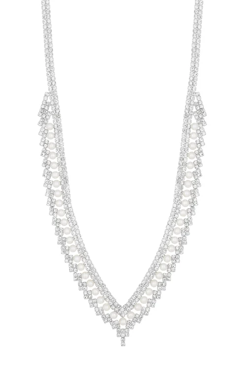 Jon Richard Silver Plated Pearl And Crystal V Necklace - One Size Image 1