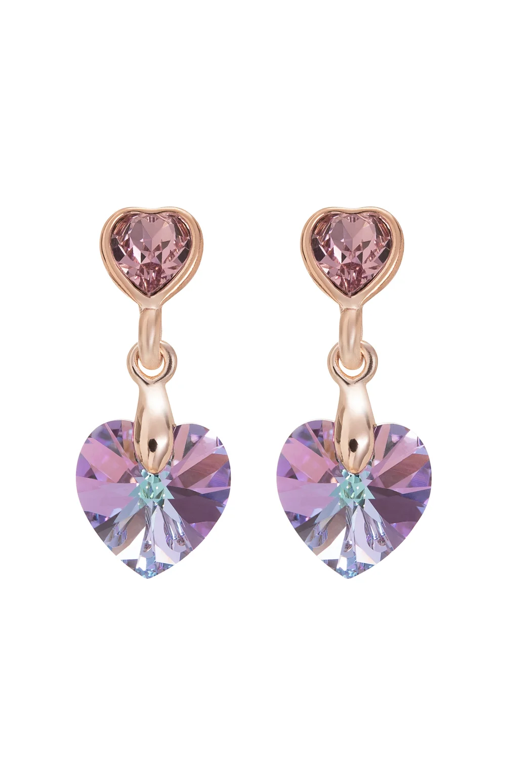 Jon Richard Radiance Collection Rose Gold Plated Pink Heart Drop Earrings - One Size Image 1