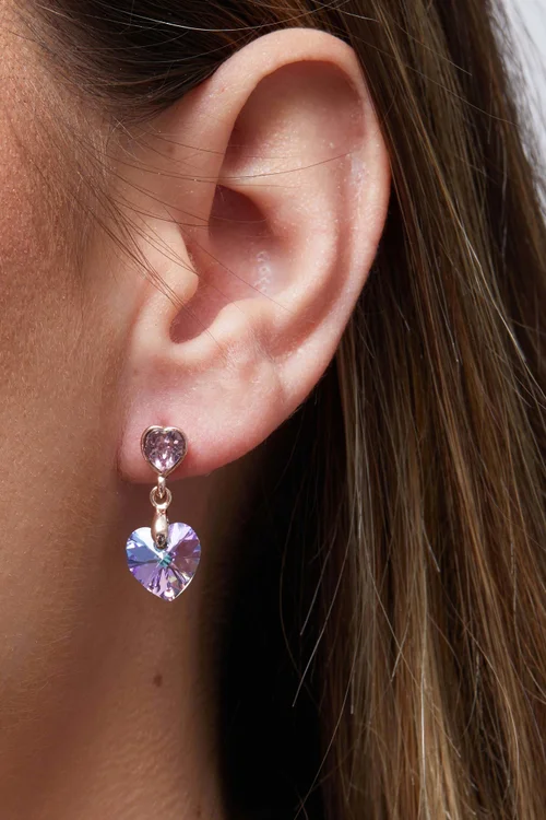 Jon Richard Radiance Collection Rose Gold Plated Pink Heart Drop Earrings - One Size Image 2