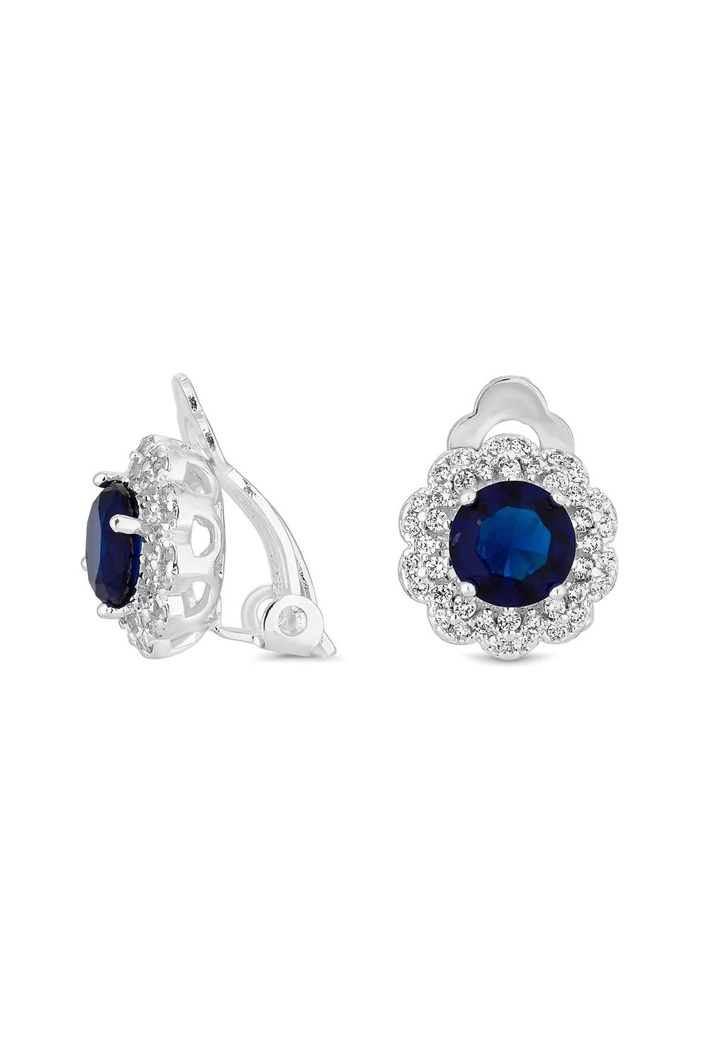 Jon Richard Silver Plated Blue Crystal Montana Flower Clip On Earrings - One Size Image 1
