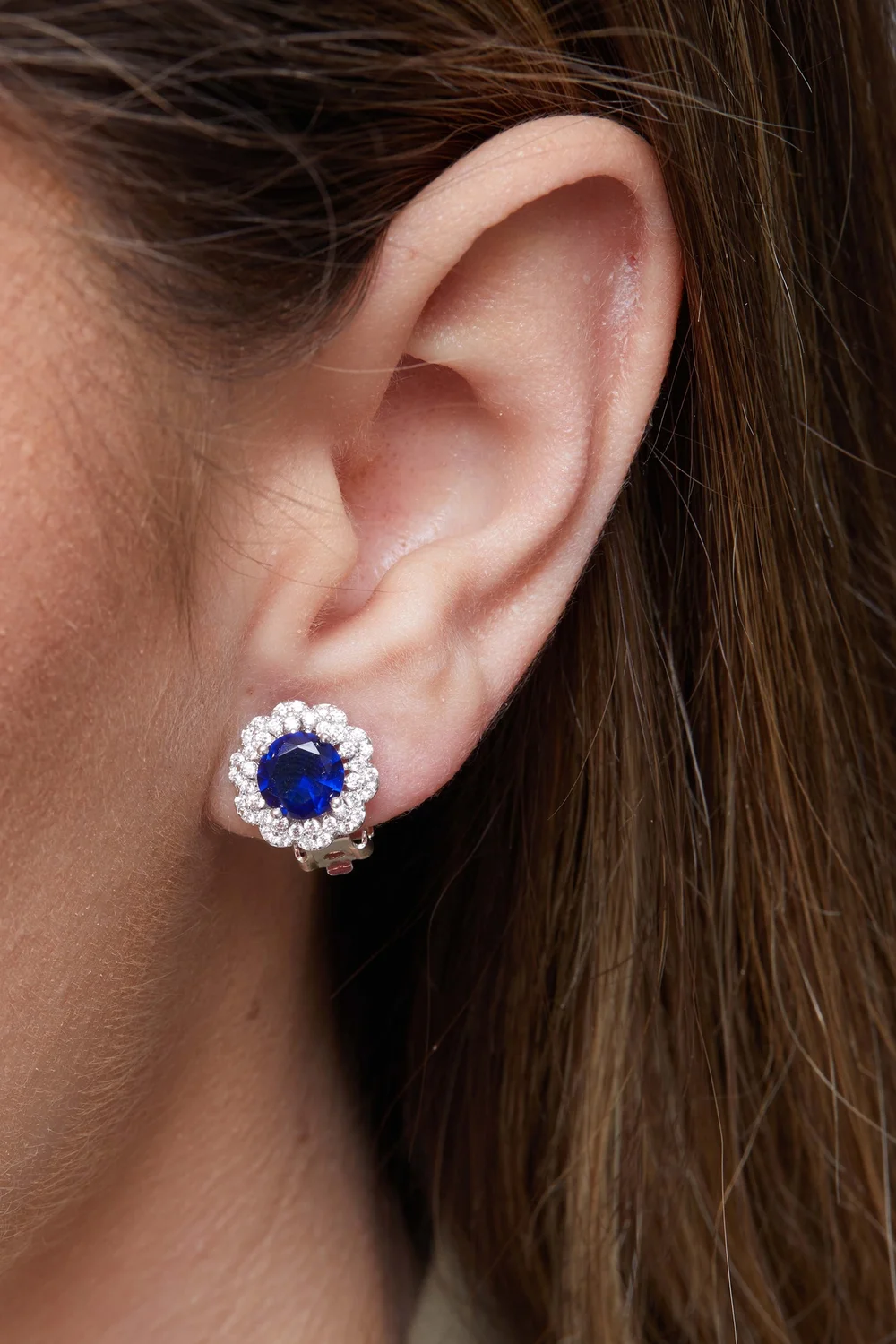 Jon Richard Silver Plated Blue Crystal Montana Flower Clip On Earrings - One Size Image 2