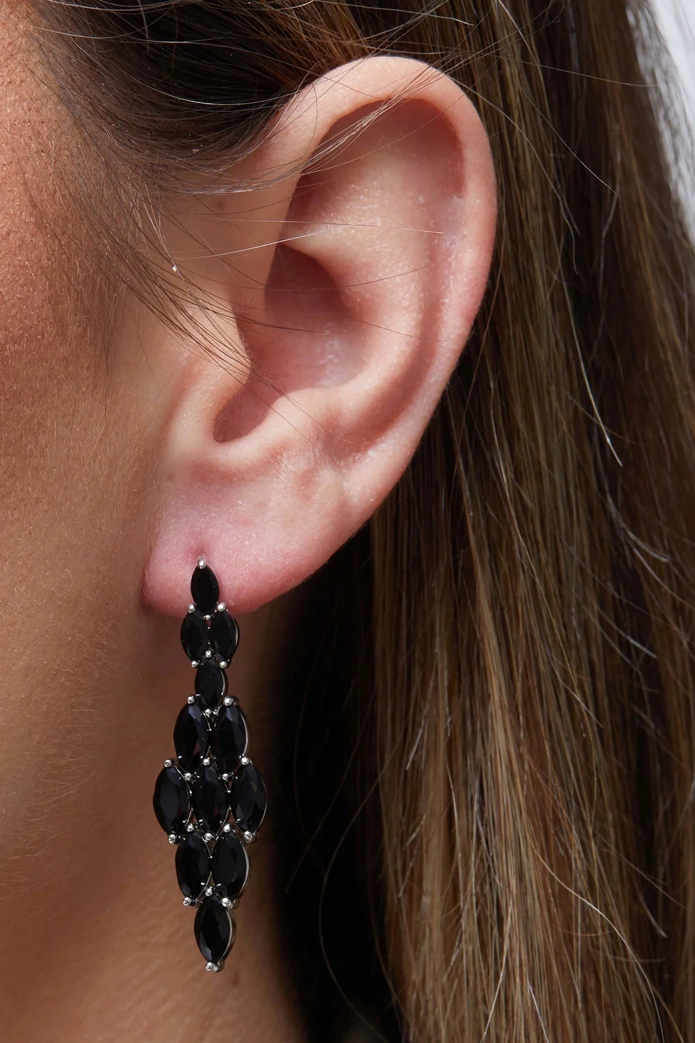 Jon Richard Rhodium Plated Jet Black Marquisse Navette Cubic Zirconia Diamond Shape Earrings - One Size Image 2