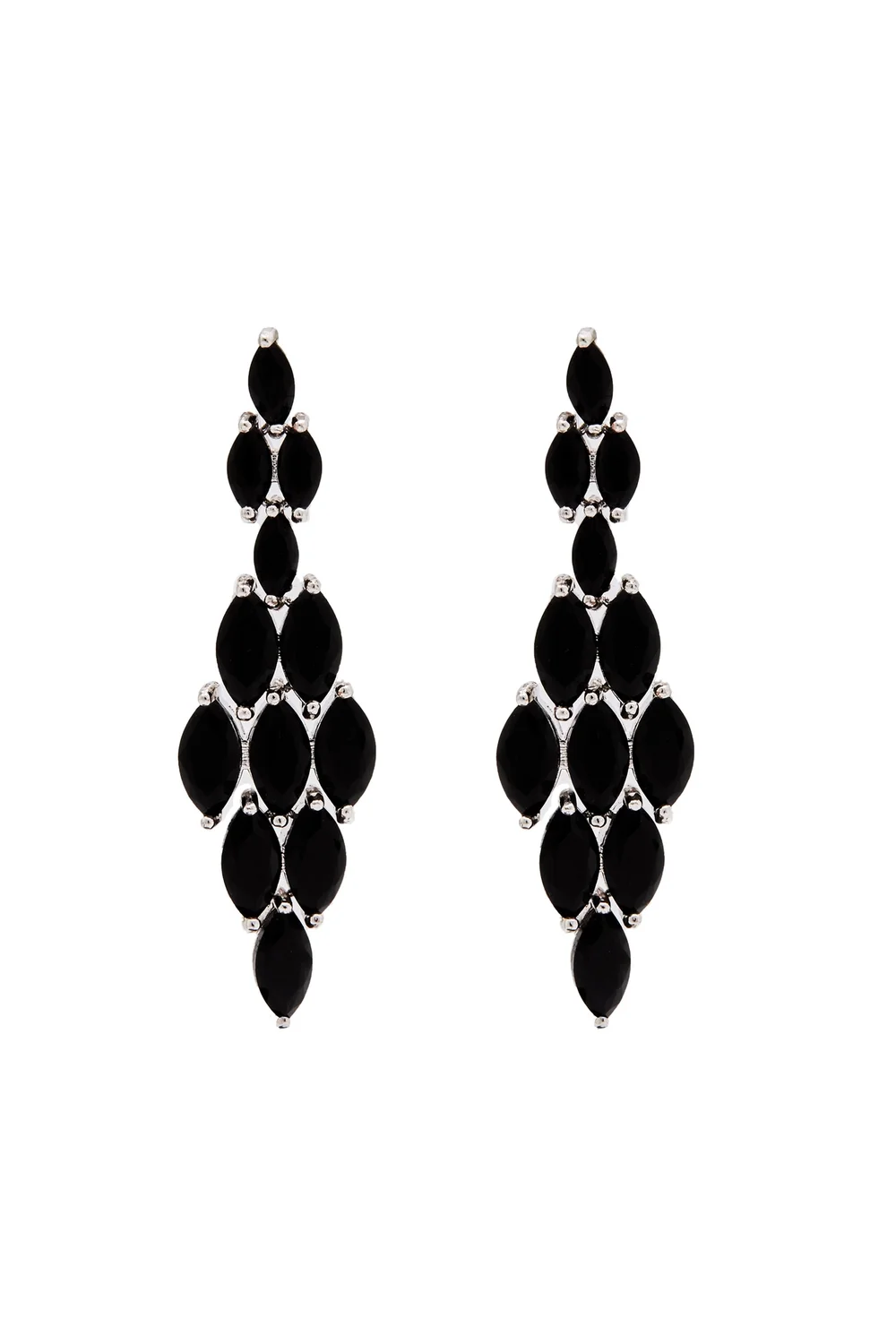 Jon Richard Rhodium Plated Jet Black Marquisse Navette Cubic Zirconia Diamond Shape Earrings - One Size Image 1