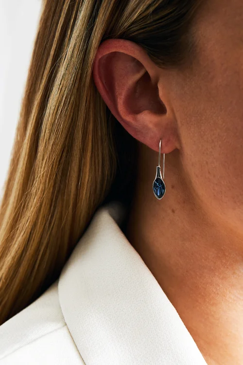 Jon Richard Radiance Collection Silver Plated Denim Blue Polished Drop Earrings - One Size Image 2