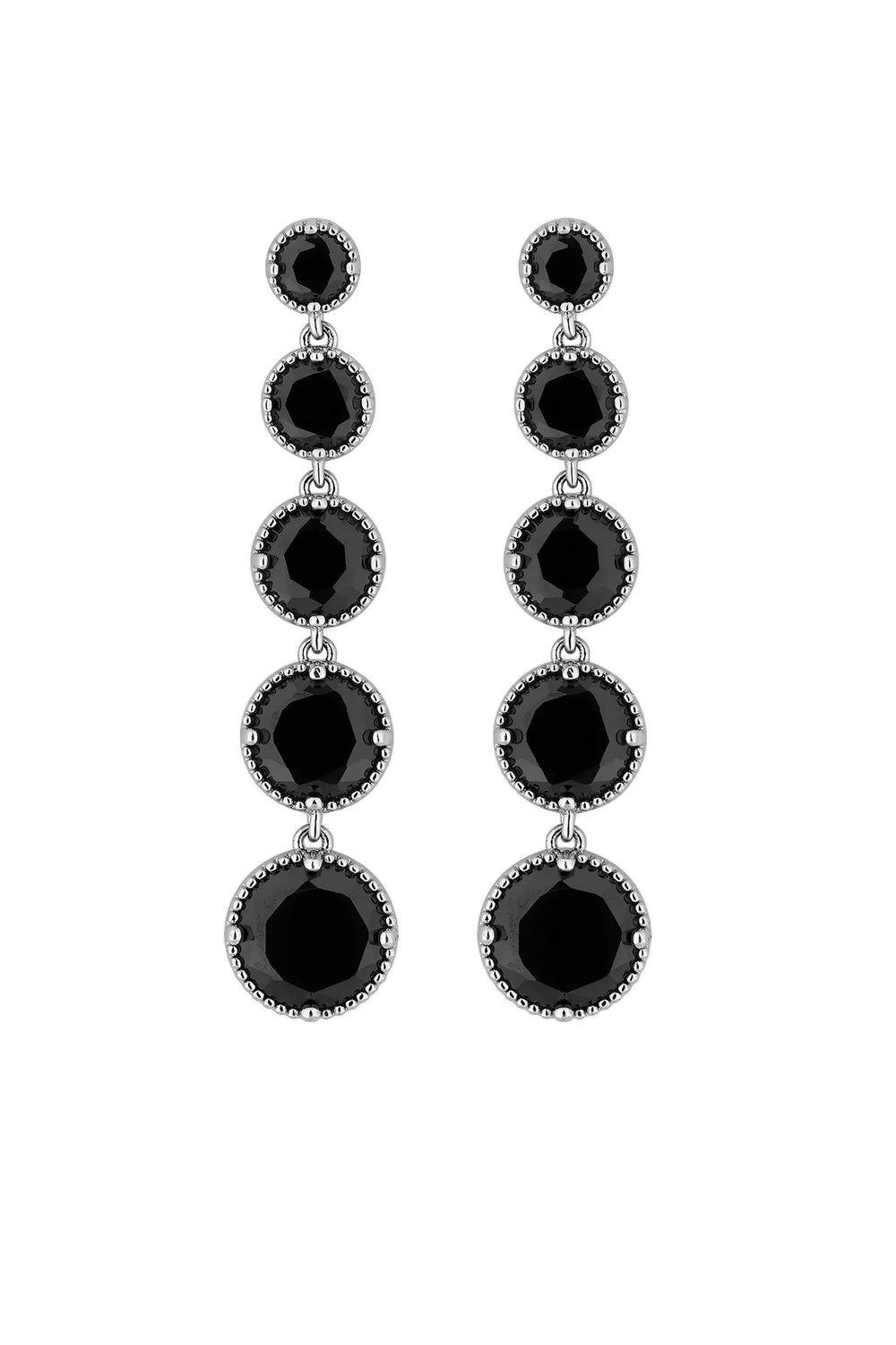 Jon Richard Silver Plated Graduated Jet Long Drop Earrings - One Size Image 1